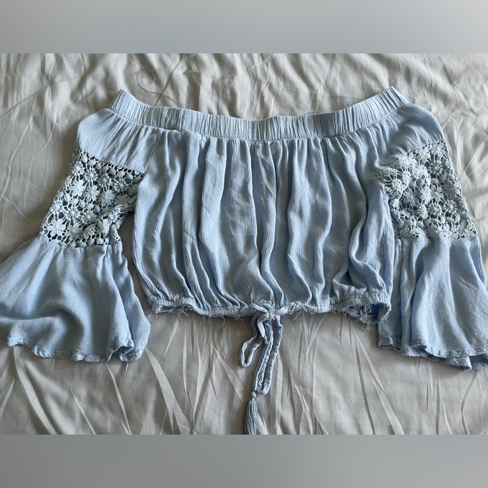 Blue off the shoulder crop top